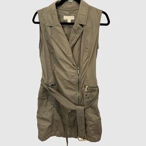 Michael Michael Kors Zip Front Sleeveless Belted Olive Green Dress Size M